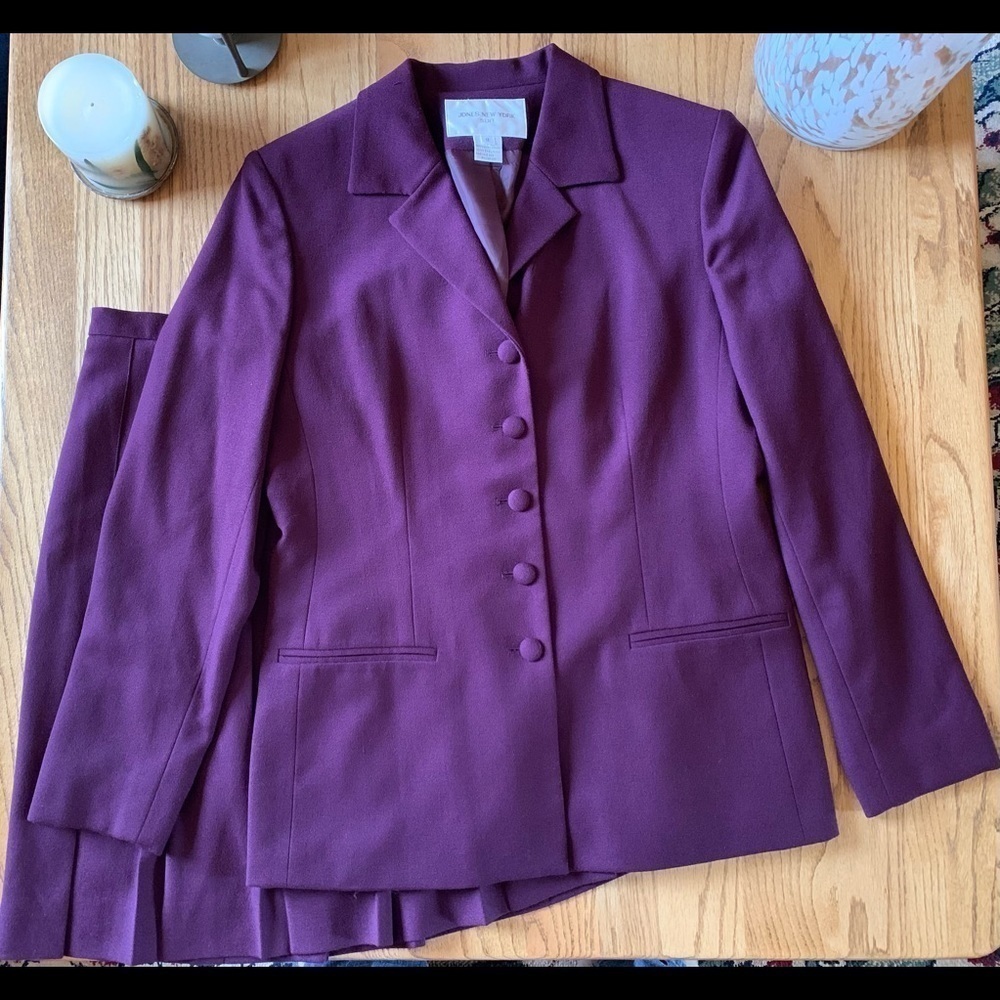 2 pcs Jones New York suit skirt jacket 8 blazer wool pleated midi - Picture 1 of 14